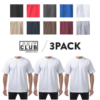 PRO CLUB Men's Heavyweight Short Sleeve T Shirts (3 Pack)